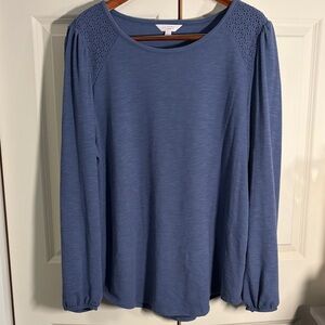 LC Lauren Conrad Dusty Blue Long-Sleeve Crochet Shoulder Top